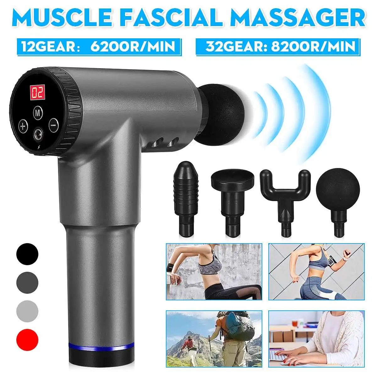 8200r/min USB Fascijo Masaža Pištolo 32 Prestavi Nastavljiv Električni Mišice Massager Zdravljenje Globoke Vibracije Telesa, Sprostitev Stroj