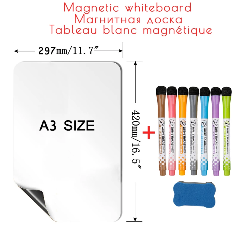 A3 Velikosti Magnetna Tabla za Steno Suho Brisanje White Board Koledar Hladilnik Magnet Nalepke Sporočilo Memo Risanje Prakse Pisanja