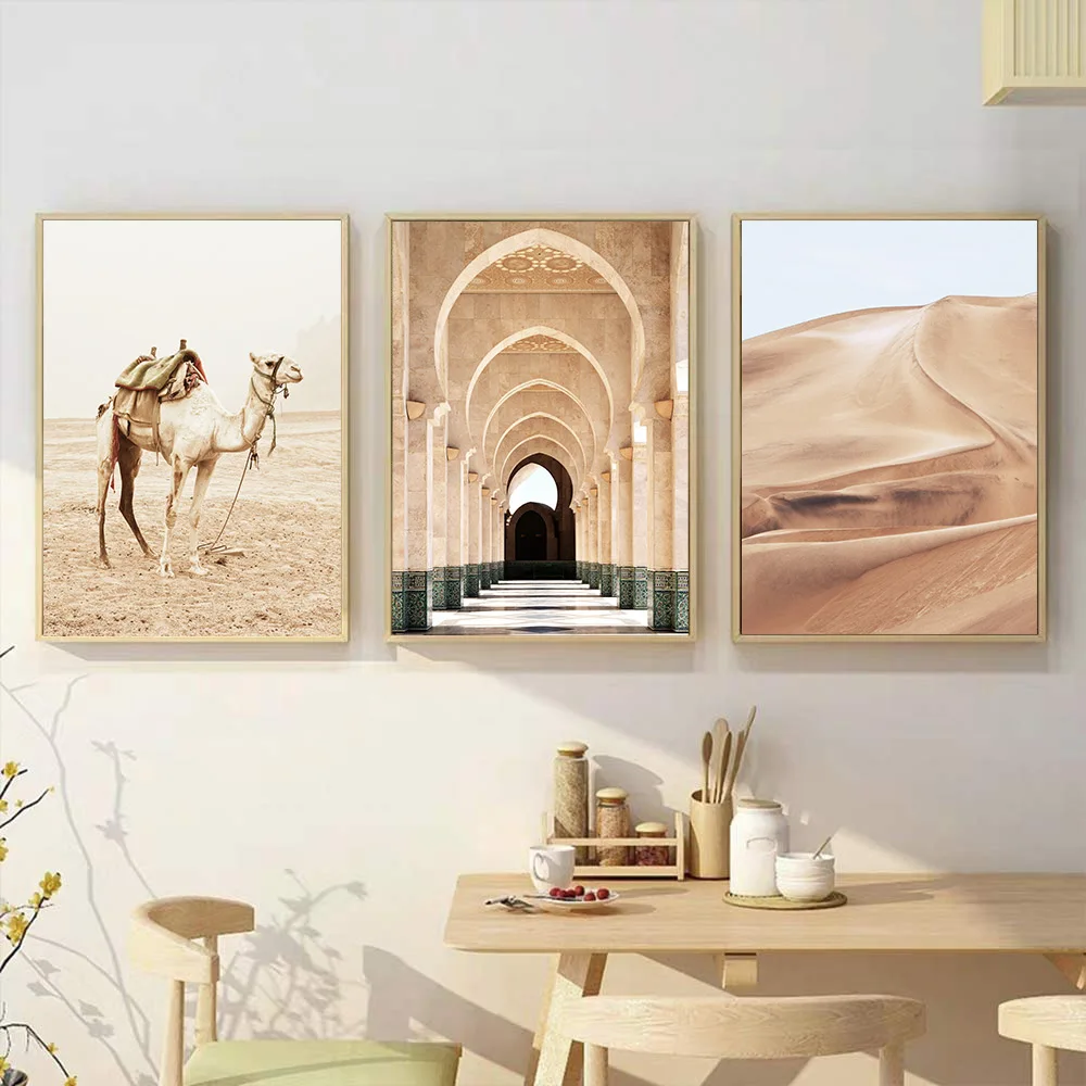 Abstraktne Slike Puščave Pokrajino Plakati Bohemian Arch Platno Umetniške Grafike Kamele Slike, Fotografije, Dnevna Soba Stenski Dekor