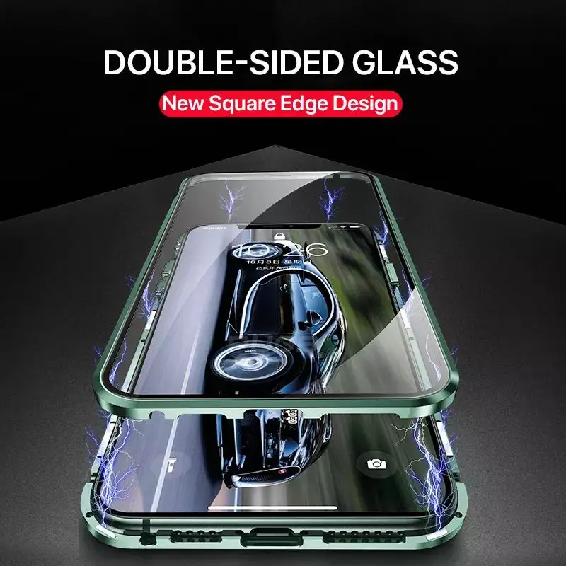 Aluminij Metal Dvojno Stransko Steklo Zaščito Primeru Za iPhone 12 Pro Max 11 XS X XR Luksuzni Magnetni 360 Polni Zaščitni Pokrov Nazaj