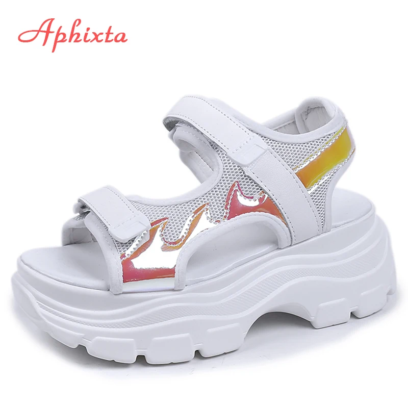 Aphixta 2020 Novo Kavljem & Zanke Platformo Sandali Ženske 6.5 cm Višine Narašča Platno Čevlji Ženske Poletje Zapatos Mujer Sandali