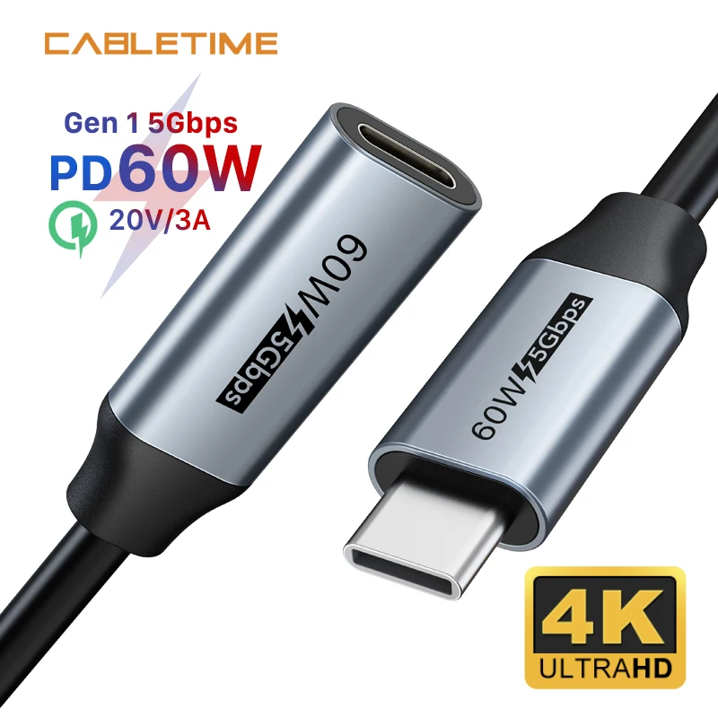 CABLETIME PD 60 W Kabel QC 4.0 USB-C Hitro Polnilnik USB 3.1 Tip C Kabel 5Gbps Datum Prenosa Za Xiaomi 10 Redmi 9A N416