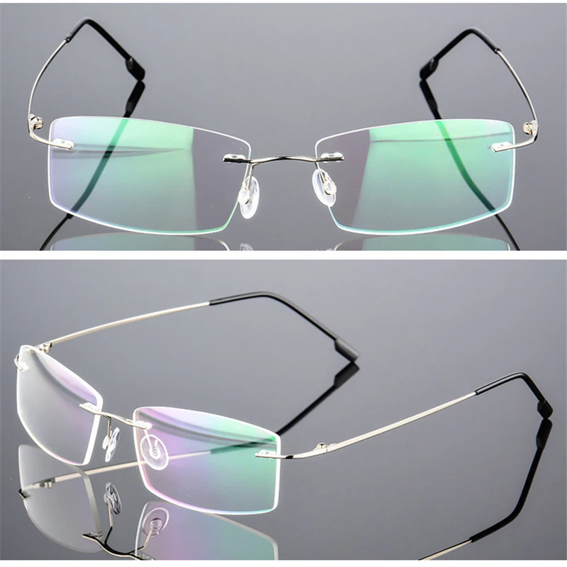 Classic Mens Titana Rimless Očala Okvirji , Pomlad Tempelj Kratkovidnost Optični Okvir , Ultra-lahka Očala brez okvirjev F858