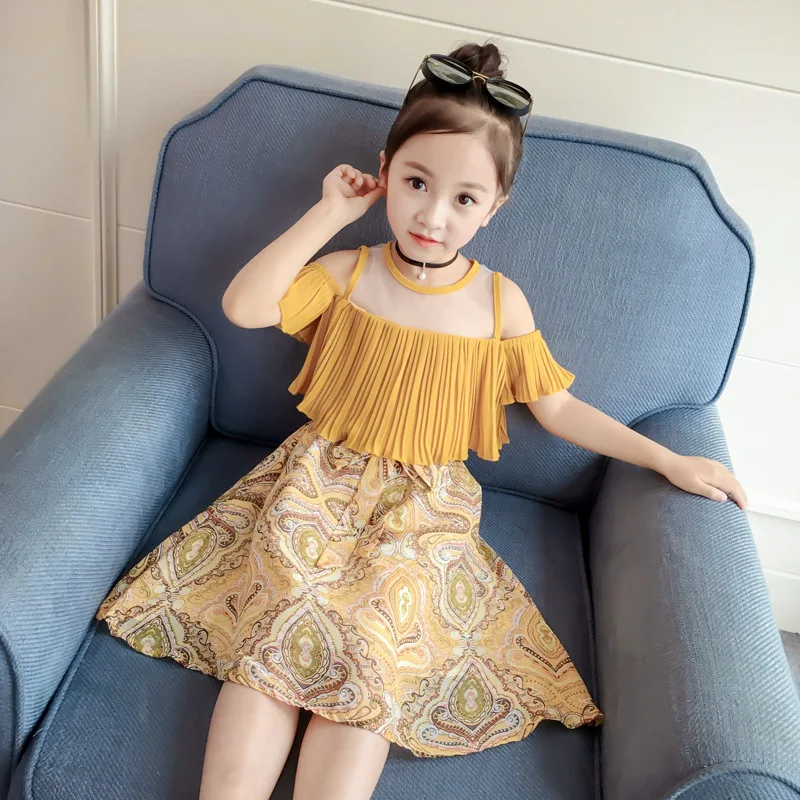 Dekleta Poletje Obleko 2018 Nov Cvet Moda Otroci Oblačila za Dekleta O-vratu Šifon Otrok Princesa Obleke Počitnice