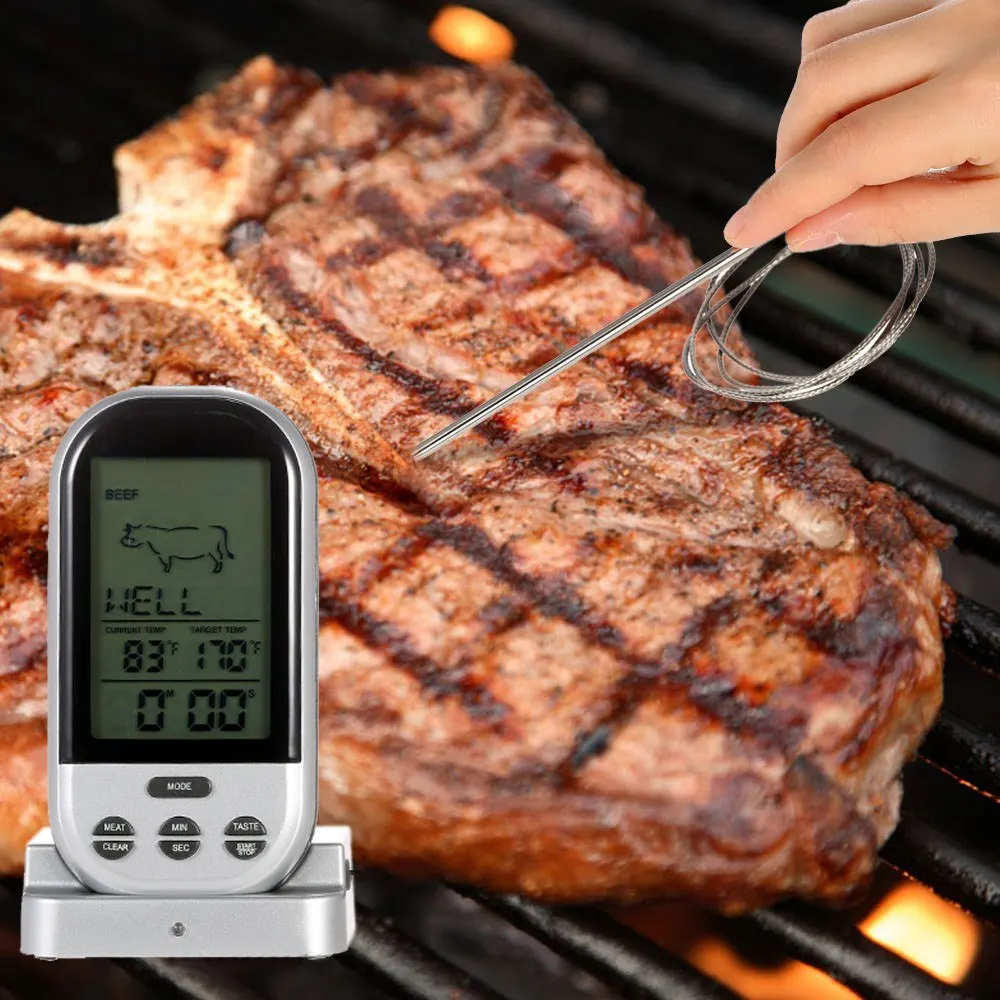 Digitalne Brezžične Pečica Termometer za Meso za peko na žaru na Žaru Hrane Sonda Kuhinjski Termometer Kuhanje Orodja s Samosprožilcem, Alarm