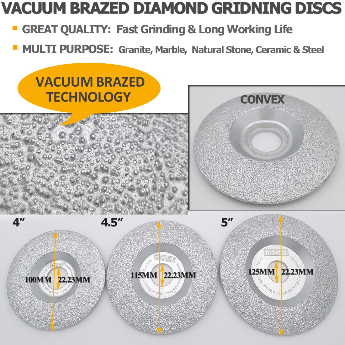 DT-DIATOOL 1pc Vakuumske Brazed Diamantni Brusilni Disk za Suho ali Mokro Brušenje Kolo Za Granit, Marmor Naravnega Kamna Brušenje Disk