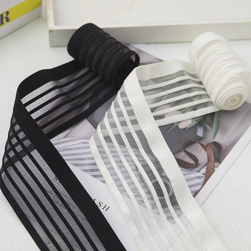 Elastični Trak tkanine traku črno bel pregleden za oblačila, oblačila, obleko DIY 5 cm širok gumico Šivanje Vrv 5yards/veliko