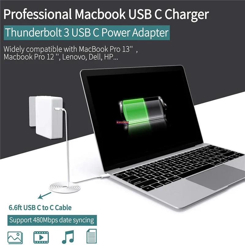 EU Plug Tip-c 30W 61W 87W 96W Polnilec za Macbook prenosnik USB-C Adapter s kablom
