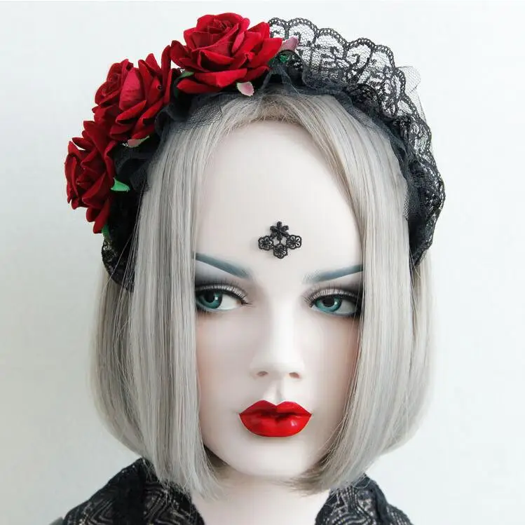 Gothic letnik rdeče rose black čipke, trakovi ženske sladko široko lase hoop lolita dekleta, lase, nakit svate pokrivala tiaras