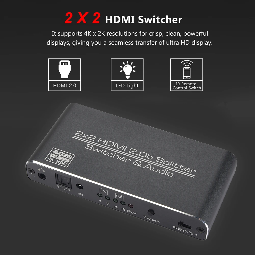 HDMI 2x2 HDMI Matrix 4k 60Hz HDMI Stikalo za Ločevanje 3D HDCP 2.2 HDR Audio Preklopnik Extractor HDMI Preklopnik