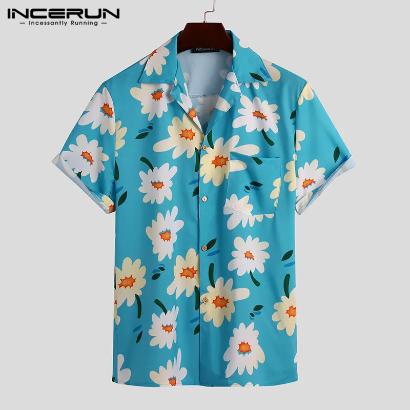 INCERUN 2021 Moških Hawaiian Majica Kratek Rokav Cvet Tiskanja River Plaži Bluzo Ulične Poletne Počitnice Priložnostne Camisas Hombre
