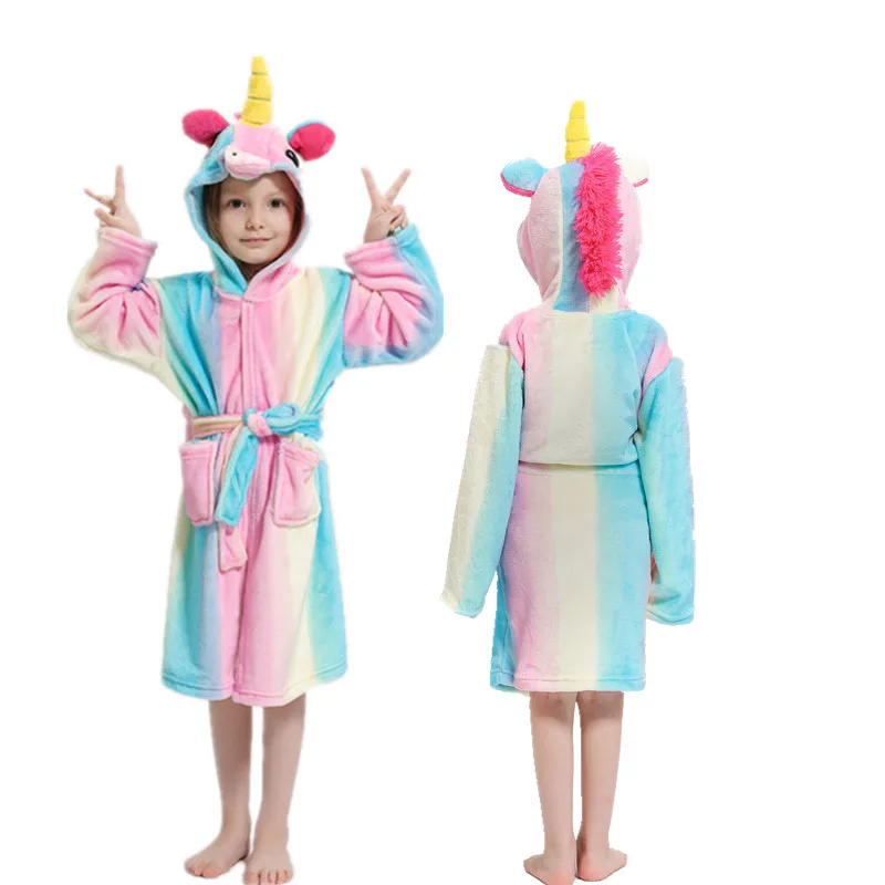Kigurumi Otrok, Kopalni Plašči Otroci Star Rainbow Unicorn Hooded Kopel Haljo Živali Za Fante, Dekleta Pižame Nightgown Otroci Sleepwear