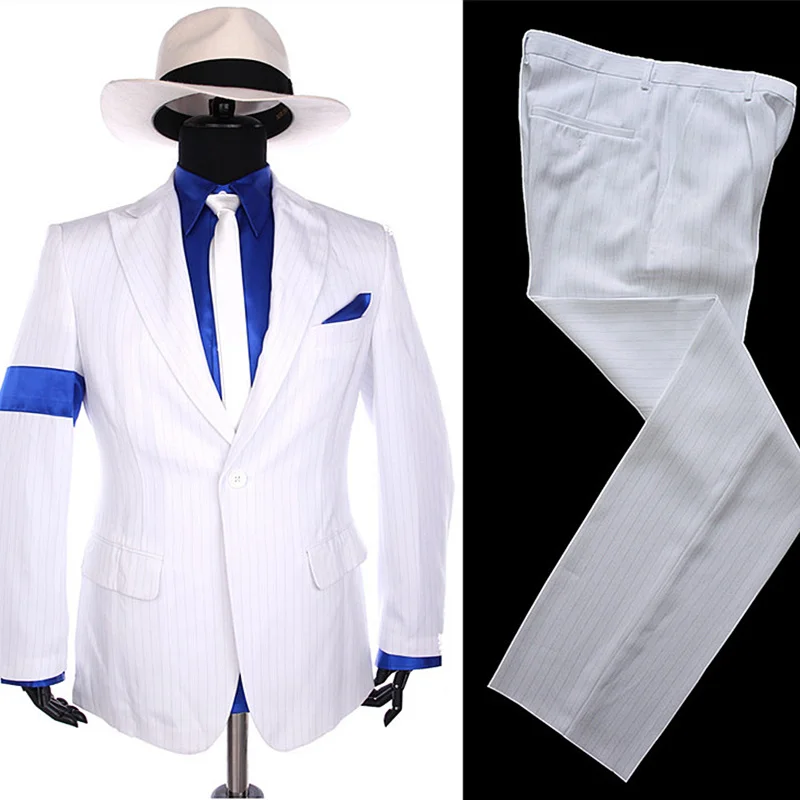 Klasična MJ Michaela Jacksona Smooth Criminal Classic Beli Trak Skinny Party Priložnostne Obleko POPOLNO Obleko