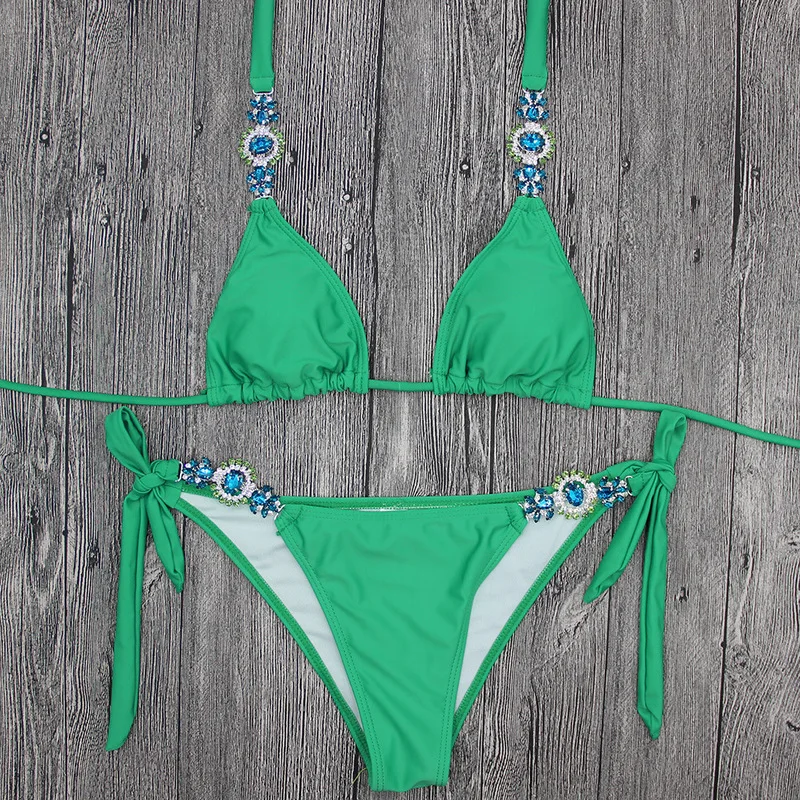 Kopalke za Ženske, Plavanje Obleko Kopalke Ženske Ženske Bikini Kopalke 2019 Seksi Zelena Set Konica Povoj Trdna Tiskanja Spandex