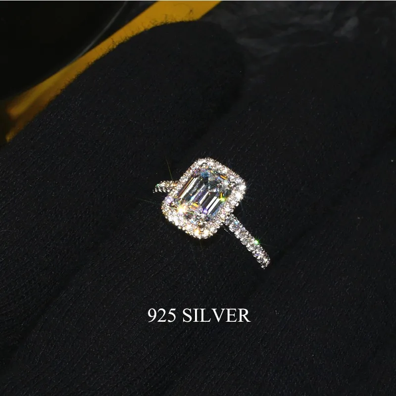 Luksuzni Emerald cut 2ct Diamond cz Obljuba prstan 925 Sterling srebro Angažiranost, Poročni Bend, Obroči za ženske Poročne Stranka Nakit