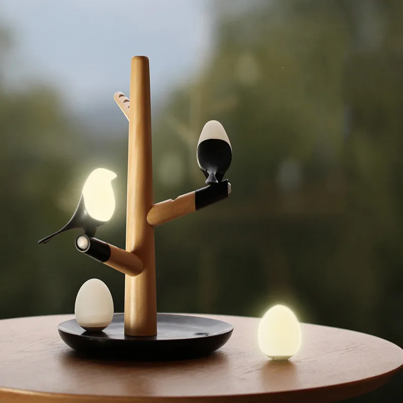 Magpie Ptica Polnilnik USB Noč Svetlobe Inteligentni Vibracije Indukcijske LED Namizna Svetilka Mala Jajca LED Luči Doma Dekor Lučka Darila