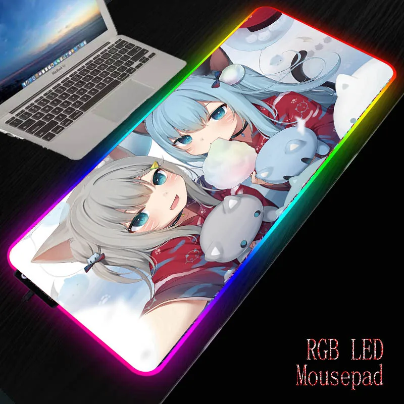 Mairuige Japonski Anime Dekle, Veliki RGB LED osvetlitev Gaming Miška Ploščica Tipkovnica Tipke Desk Mat Tabela Mat za Laptop Notebook XXL