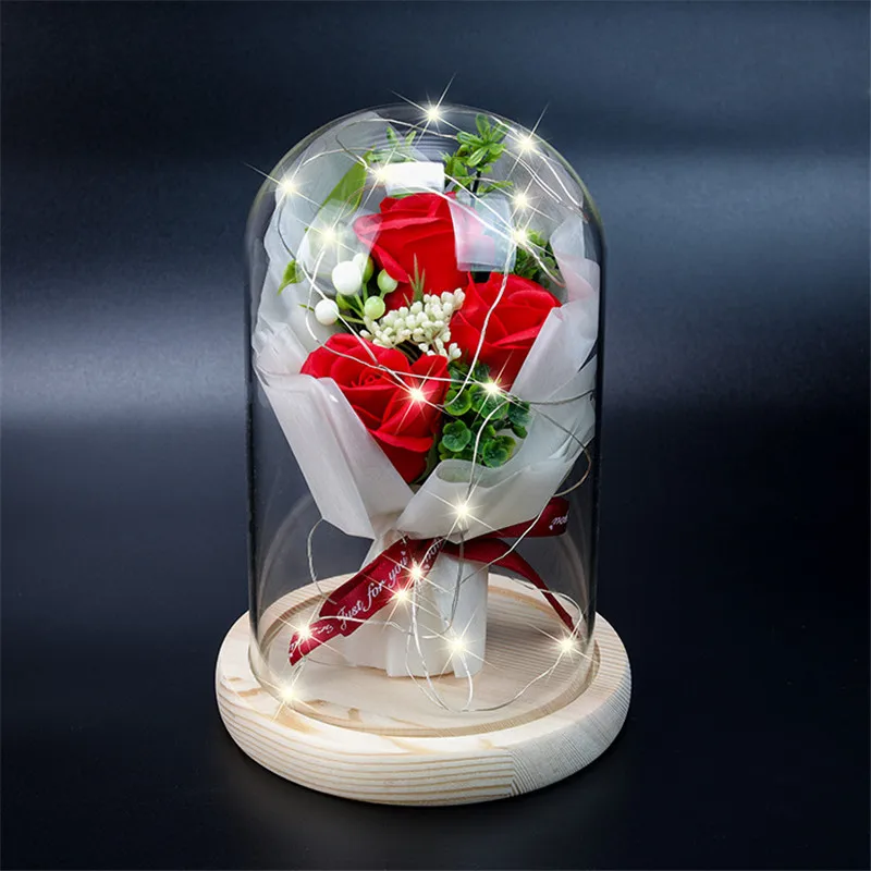 Mati Valentinovo Milo Rose Šopek Nesmrtno Rožo steklen Pokrov z Led Luči Darilo Polje Home Office Odlikovanja