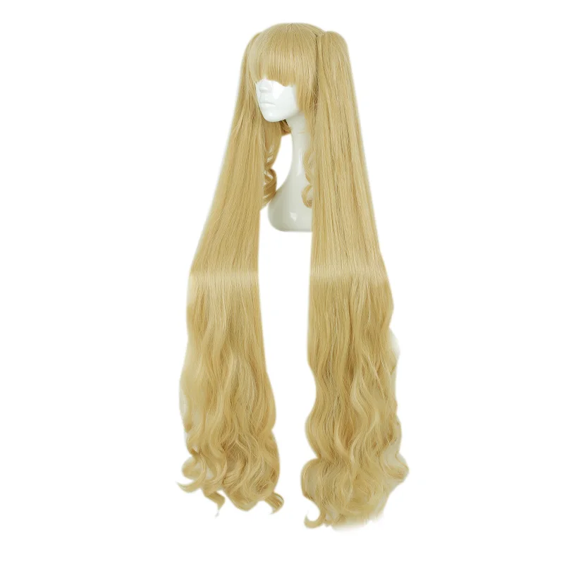 MCOSER 120 cm Dolge ravne Sintetičnih blond Barvo Cosplay Kostum Lasulja+2 ponytails Visoko Temperaturo, Vlakna, Las 666A