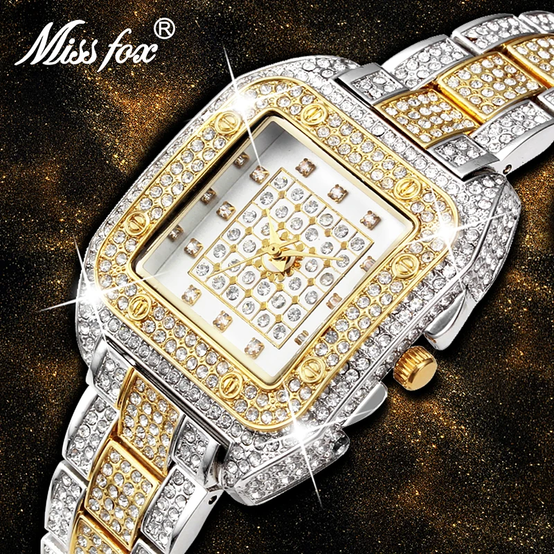 MISSFOX Pazi Za Dame Nepremočljiva Polno Diamond bijoux iz Nerjavečega Jekla, Nakit za Ženske Ure Dropshipping Najbolje Prodajanih Izdelkov
