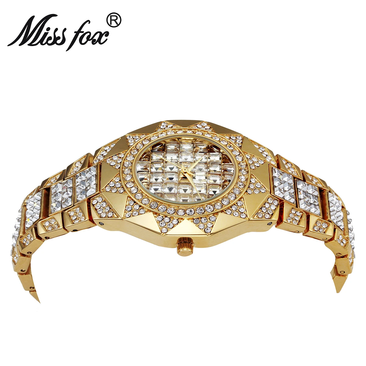 MISSFOX Štruce Diamond Gledajo Moški Nepremočljiva 18K Zlato Visoke Kakovosti Mens Ure Top blagovne Znamke Luksuzni Quartz uro Sonce Moška Ura