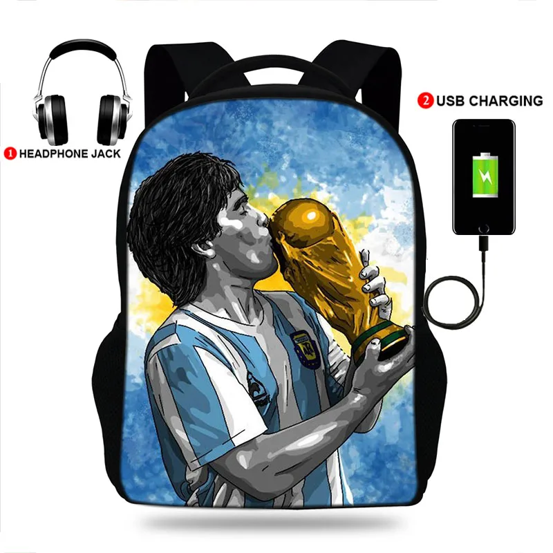 Nahrbtnik za Najstniški Fantje Dekleta Maradona 10 Print Šolsko Torbo USB Polnjenje super Soccer Star Nepremočljiva Laptop Nahrbtnik