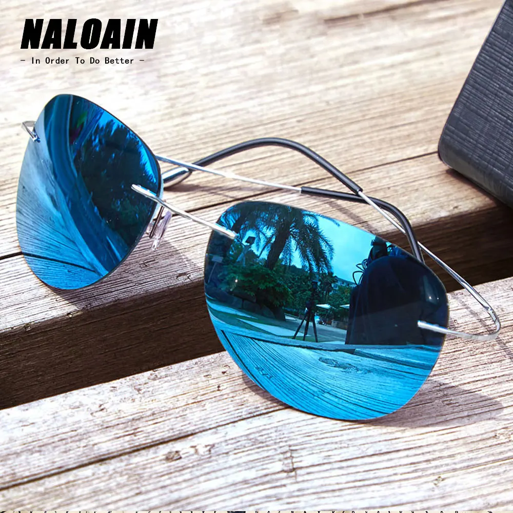NALOAIN Polarizirana sončna Očala Zrcali UV400 Objektiv Titanov Okvir Rimless Lahki sončna Očala Za Moške, Ženske Vožnje Ribolov