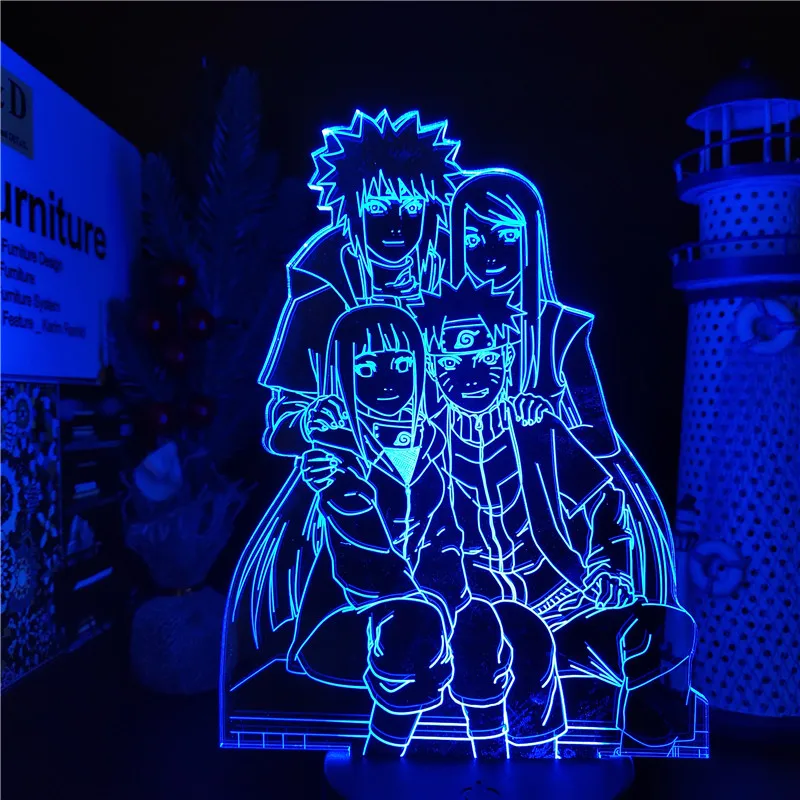 Naruto 3D Lučka Minato Kushina Hinata Družino LED Iluzijo Noč Svetlobe Otroci Soba Dekor namizne Svetilke Anime Visual Razsvetljavo Lampara