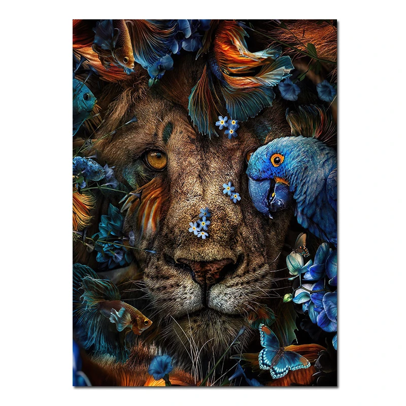 Nordijska Cvet Živali Slikarstvo Lev, Tiger, Leopard Opica Slike Wall Art Cuadro Dekorativni Dropshipping Platna, Plakati, Tiskanje