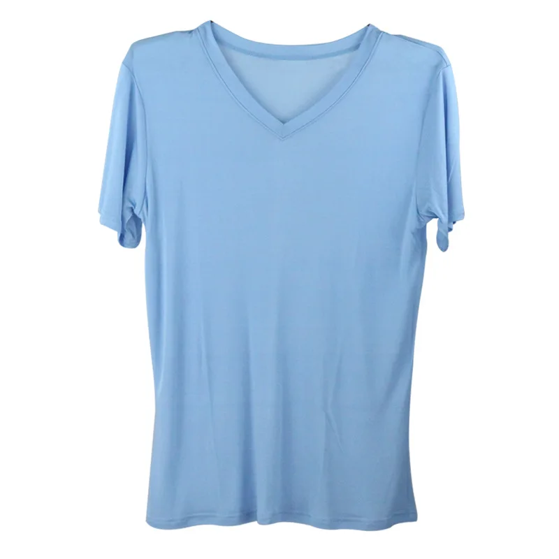 Poletje novih moških svile Proti-vrat T-shirt kratek rokav mulberry svile dvostranski pletenje dno majica kulturne majica 7002