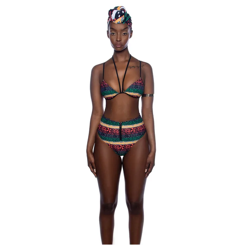 Povoj Bikini 2020 Plemenskih Tiskanja Kopalke Visoko Pasu Kopalk Swim kopalke za Ženske Prugasta Afriški Stil Bikini Maillot