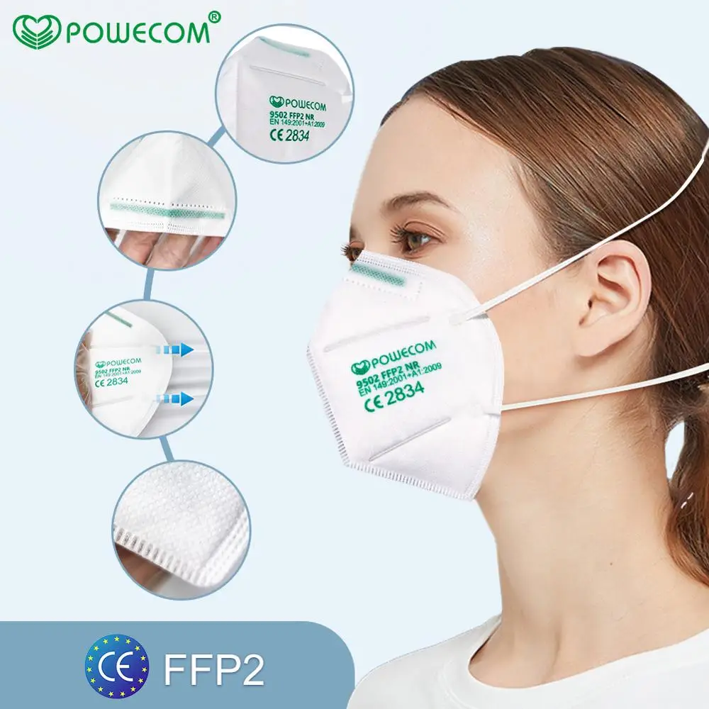 POWECOM 50Pcs FFP2 CE Higiensko Masko, Trak za lase Slog Večkratno uporabo Maska 95% Filtracijo Dihanje Maske Usta Žarilna Zajema Originalne Maske
