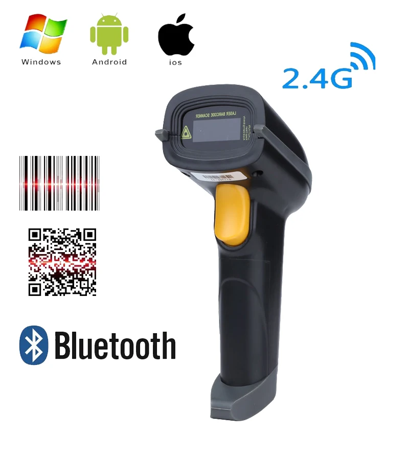 Prenosni 1D 2D Brezžična tehnologija Bluetooth optični bralnik črtne kode QR Kodo Skener Oznaka Skener Za Supermarketih Express Dostava Trgovina Knjižnica