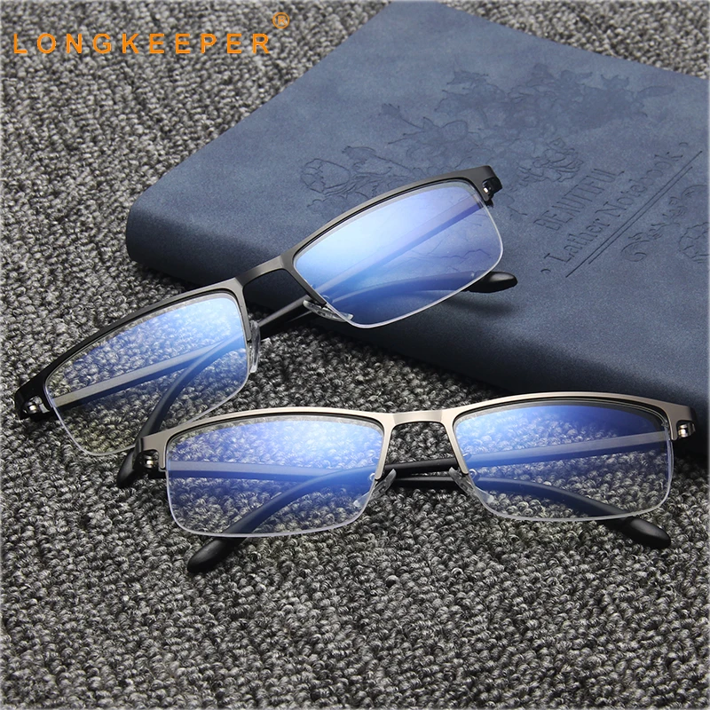 Retro Anti Modra Svetloba Očala Moških Pol-Rimless Pravokotnik Očala Moški Računalnik Optičnih Očal Okvir Oculos De Grau