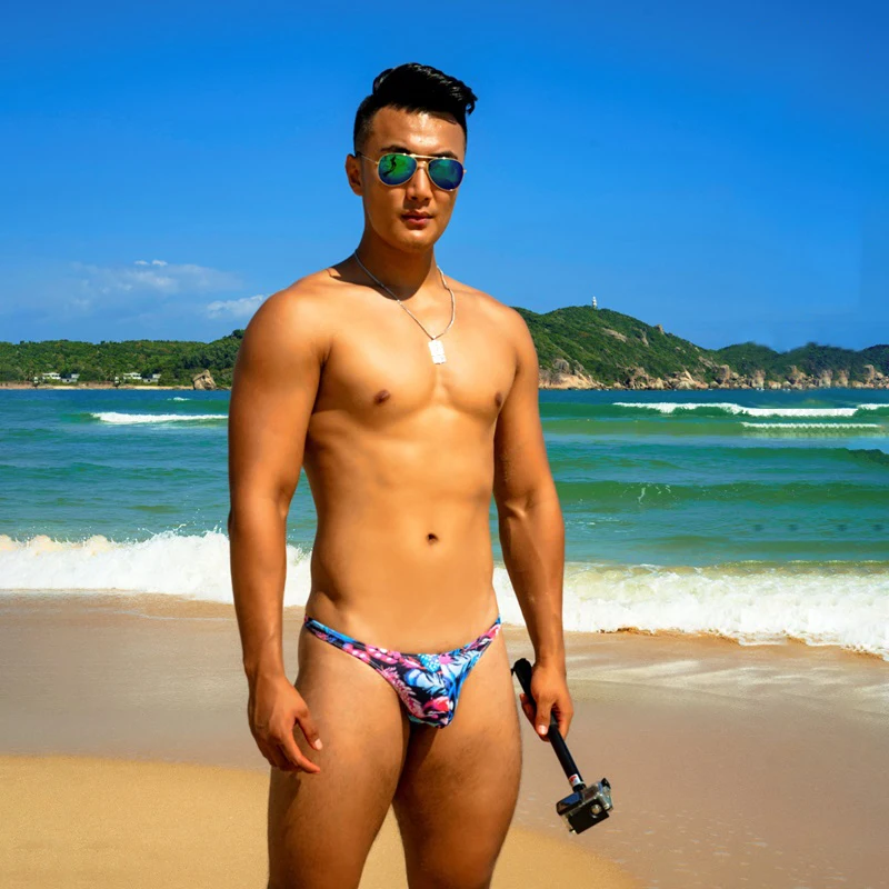 Seksi nizko pasu natisnjeni moške kopalke tesen bikini kopalke 2020 vroče geji kratek plavati debla različnih penis vrečka velikost QT524