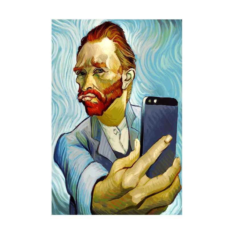 Smešno Art Van Gogh Selfie Po Telefonu Platna Slike Cuadros Stenskih slikah, za Dnevni Sobi Doma Dekor (Brez Okvirja)