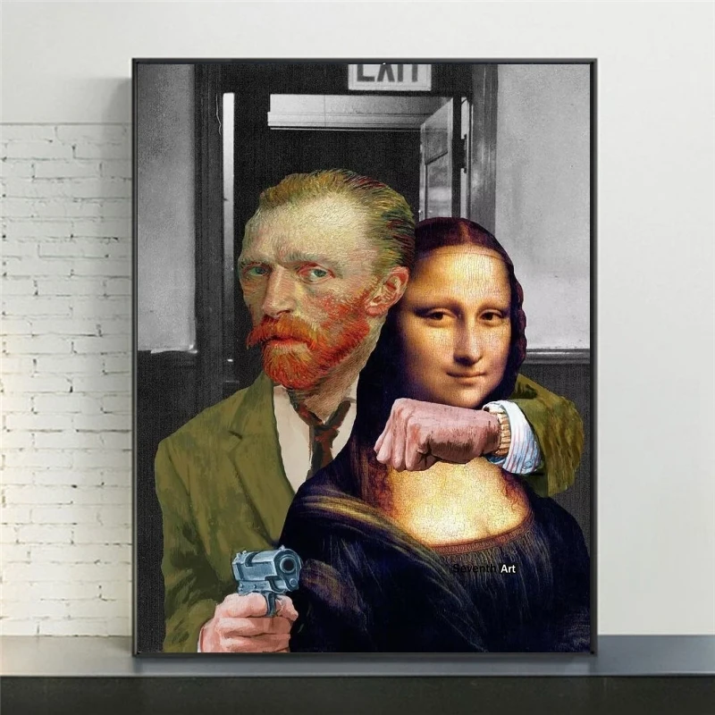 Smešno Pop Art Van Gogh in Mona Lisa Platno Plakati in Tiskanje Abstraktne Slike na Platno Stenske Slike za Dom Dekor Cuadros