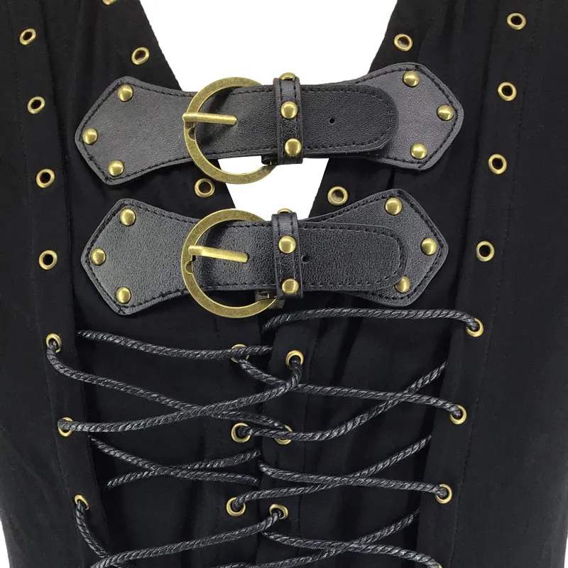 Steampunk Črno Usnje Pasu & Čipke Mens Telovnik Gothic Oblačil Vintage Suknjič Viktorijanski Waistcoat bo Ustrezala Plus Velikost 5XL
