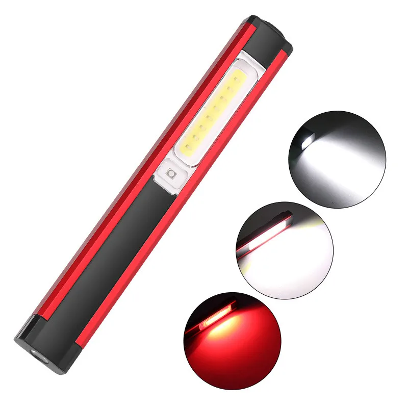 Super Svetla LED COB Delo Svetlobe, Baklo Polnjenje prek kabla USB Bela ali Rdeča Svetilka Magnetni Bliskavico Vgrajeno Baterijo
