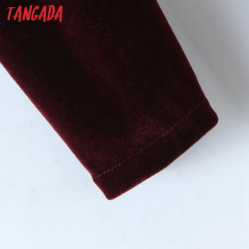 Tangada 2021 Moda za Ženske Globoko V Vratu Seksi Rdeče Žametno Obleko z Dolgimi Rokavi Ženske Midi Obleko RB01