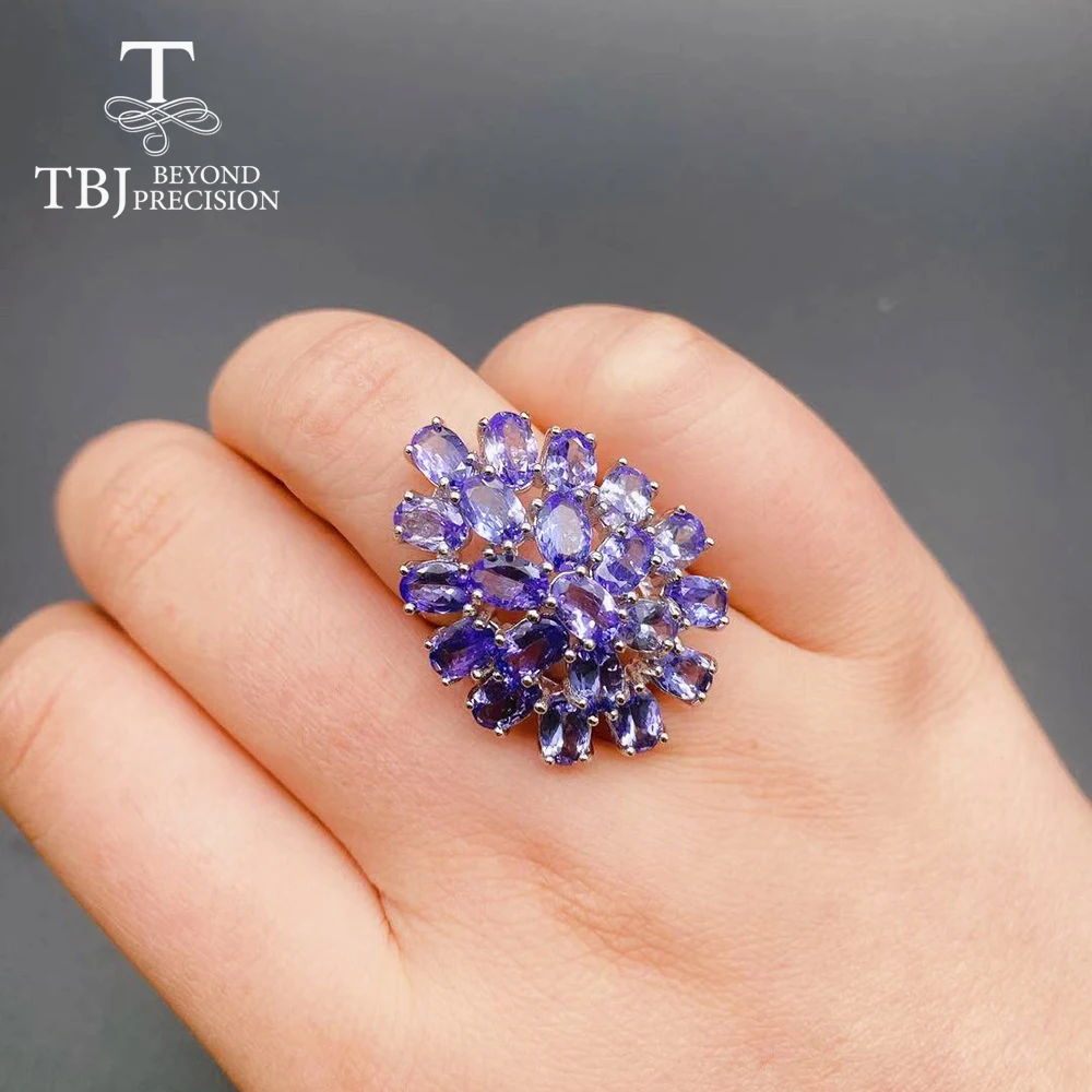 TBJ,Luxuy Gemstone Obroč naravnih 11ct modra tanzanite gemstone jewlery prepogniti 4*6 mm, 12 kos 925 sterling srebro fine nakit