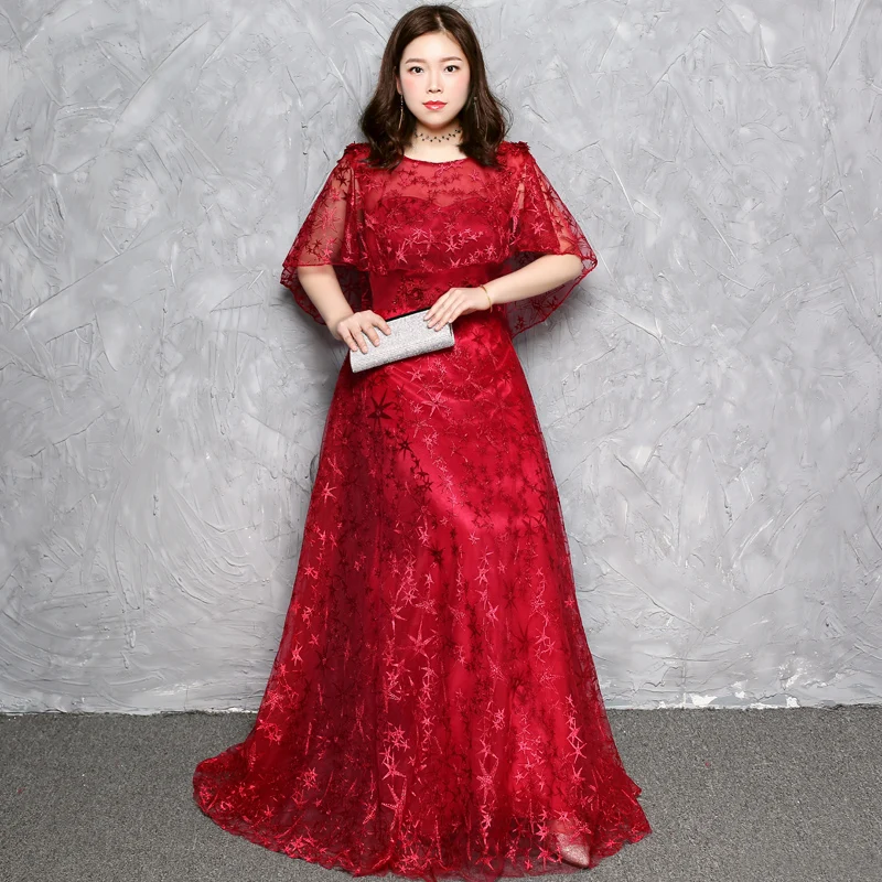 Vino Rdeče Dolge Večerne Obleke Za Ženske Elegantno Seksi Backless A-line Tla-dolžina Čipke Plus Velikost Formalnih Obleke Za Poročne