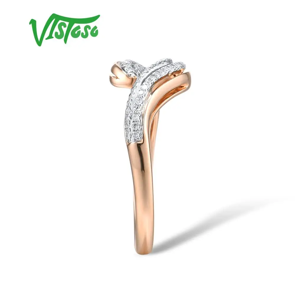 VISTOSO Resnično 14K 585 Rose Gold Ring Za Lady Penečih Diamanti Sukanje Obroči Edinstven Zaročni Obletnico Fine Nakit
