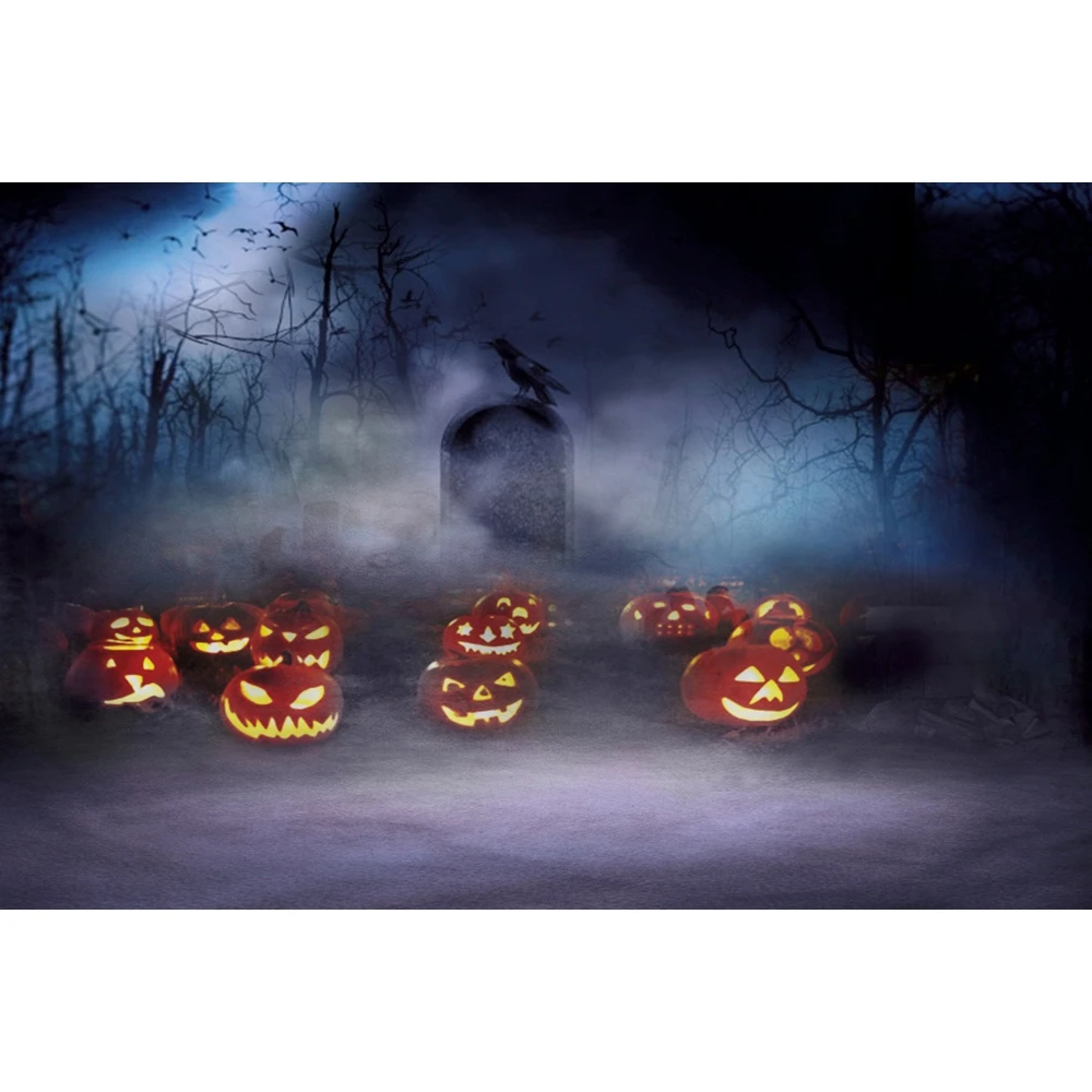 Yeele Halloween Pumpkin Lantern Dim Strašno Vrana Night Scene Ozadje Vinil Fotografsko Ozadje Za Foto Studio Photophone
