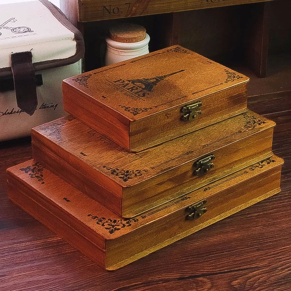 Zakka Retro razglednice darilo škatle, lesene škatle ravno pravokotni stolp vzorec škatla za shranjevanje lesa dopisnica škatle onsale~