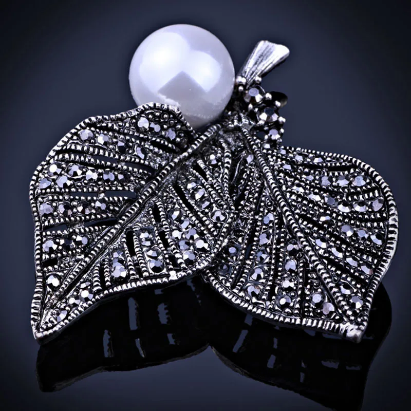 Zlxgirl Letnik White Pearl Broška Za Ženske Poročne nakit Antique silver Broške Šopek Moda, oblačila Hidžab Šal Pin Up Sponke
