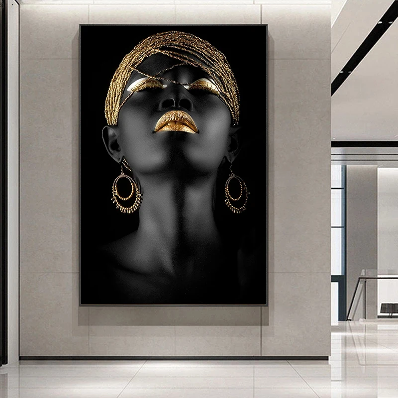 Črna Ženska Platno Slikarstvo Povzetek Afriške Zlato Portret Plakatov in Fotografij Stenskih slikah, za Dnevna Soba Dekoracijo Cuadro