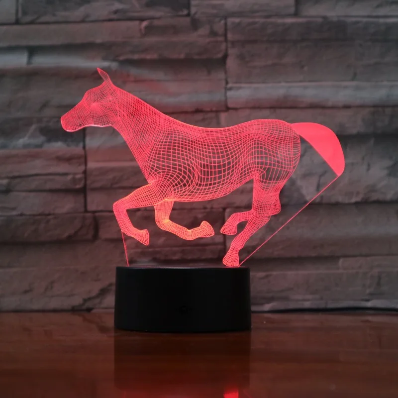 Živali, ki Teče Konj 3D Lučka Iluzijo otroška Nočna Lučka LED Žarnice Multi-barvni Otrok Dar, Otrok Igrača Tabela Desk Dekor