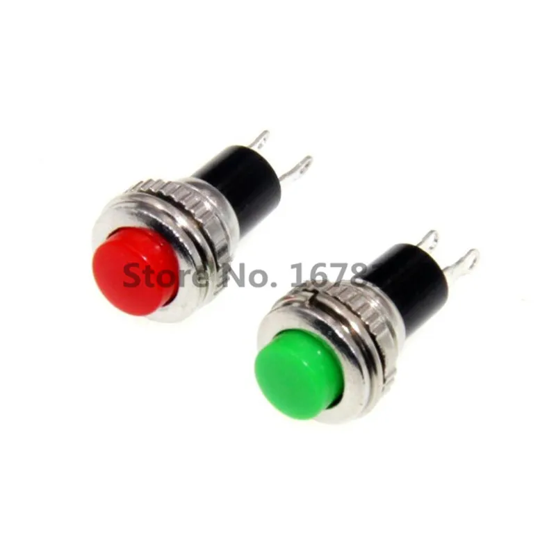 100pc Pritisni Gumb Stikalo DS-314 Self reset 2PIN gumb preklopi 10 MM ŠT Zelena /Rdeča možnost za 0,5 A 125VAC