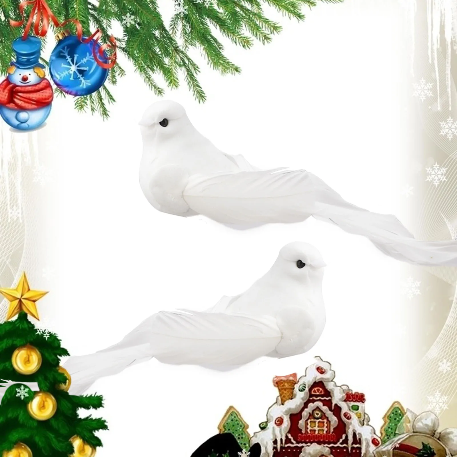 12Pcs Drevo Pozimi Spusti Okras Božič Umetne Ptice Bela/Rjava Božič Ptic Izbor Obesek Visi Golobe Za Dom